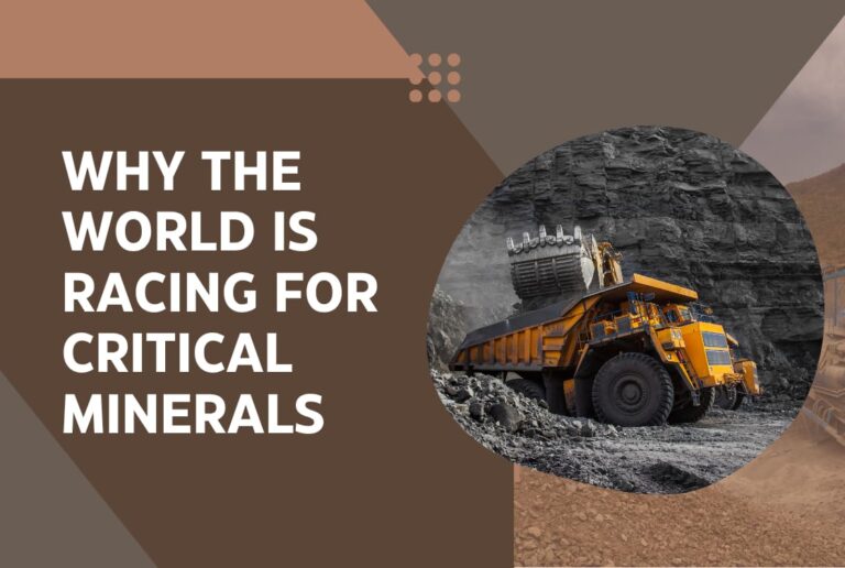 A large yellow mining truck at an open-pit mine, representing the global race for critical minerals and rare earth resources