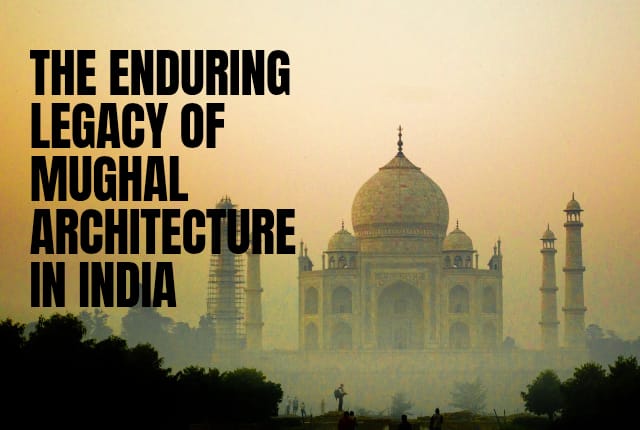 The Taj Mahal silhouetted against a warm hazy sky, representing the enduring legacy of Mughal architecture in India