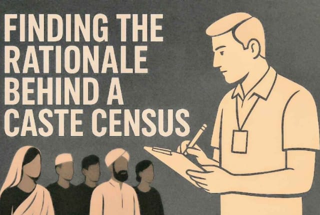 A census enumerator with a clipboard recording data from a diverse group of people, representing the caste census exercise in India