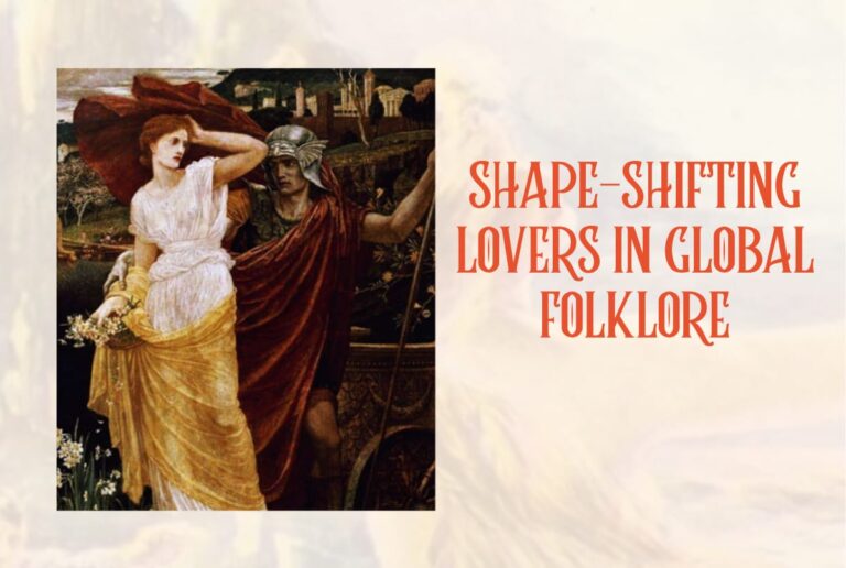 Classical painting of Hades in a winged helmet abducting Persephone, depicting shape-shifting lovers in global folklore